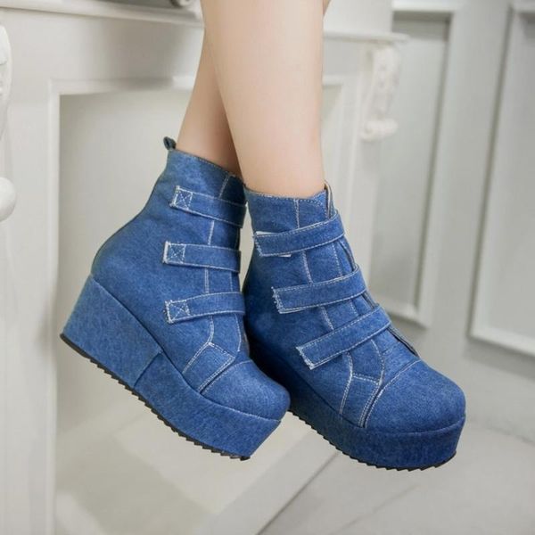 boots womens pointed toe denim jeans belt ankle side zipper wedge high heel warm punk motorcycle winter shoes 3colors, Black
boots womens pointed toe denim jeans belt ankle side zipper wedge high heel warm punk motorcycle winter shoes 3colors, Black