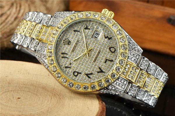 classic style men watches gold watch quartz movement all diamond iced out dress clock montre de luxe sliver gift, Slivery;brown
classic style men watches gold watch quartz movement all diamond iced out dress clock montre de luxe sliver gift, Slivery;brown