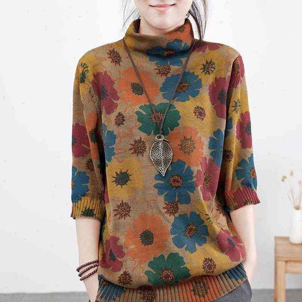 womens sweater women spring print loose half sleeve turtleneck pullovers floral vintage fashion, White;black
womens sweater women spring print loose half sleeve turtleneck pullovers floral vintage fashion, White;black