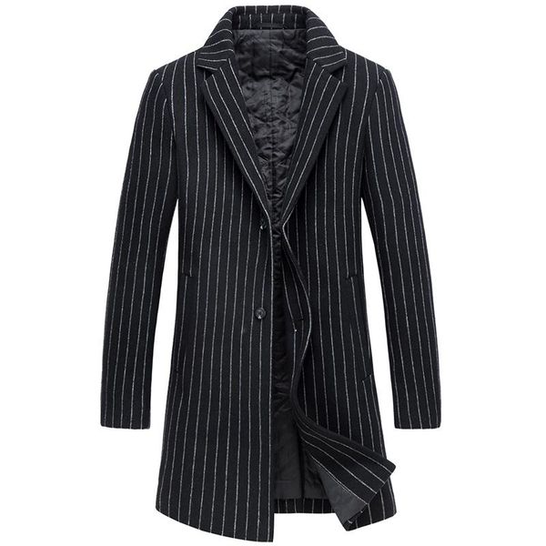 men's wool & blends coat men striped trench winter casual long overcoat jacket streetwear m-4xl, Black 
men's wool & blends coat men striped trench winter casual long overcoat jacket streetwear m-4xl, Black