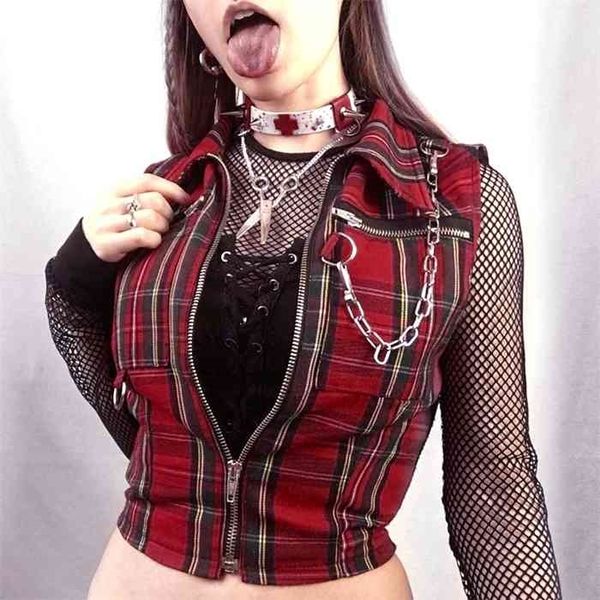 gothic chic crop women t-shirt white black plaid punk streetwear zipper chain plaid female goth retro hi hop camis top
gothic chic crop women t-shirt white black plaid punk streetwear zipper chain plaid female goth retro hi hop camis top