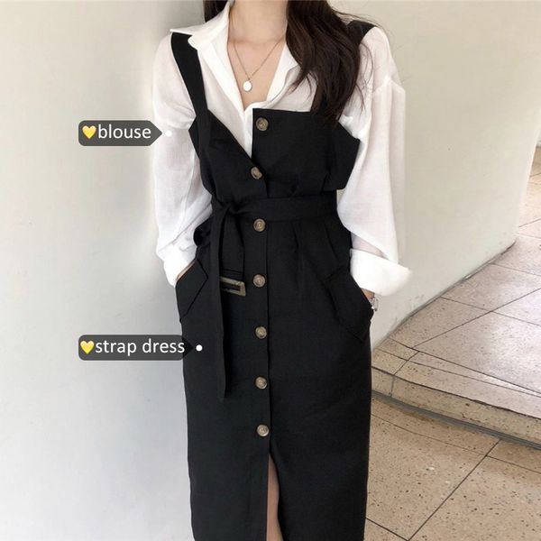 matakawa korean ins simple and wild ladies dress slim strap vestidos single-breasted suspenders dresses female women clothes 210513, Black;gray
matakawa korean ins simple and wild ladies dress slim strap vestidos single-breasted suspenders dresses female women clothes 210513, Black;gray