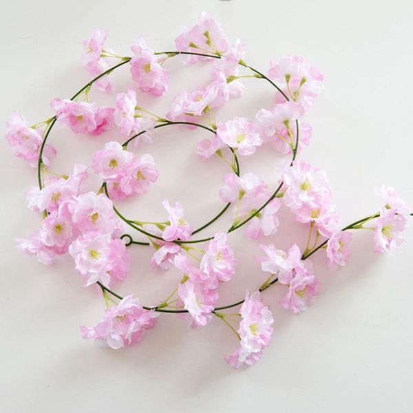 

200cm sakura cherry rattan wedding arch decoration vine artificial flowers home party decor silk ivy wall hanging garland wreath decorative