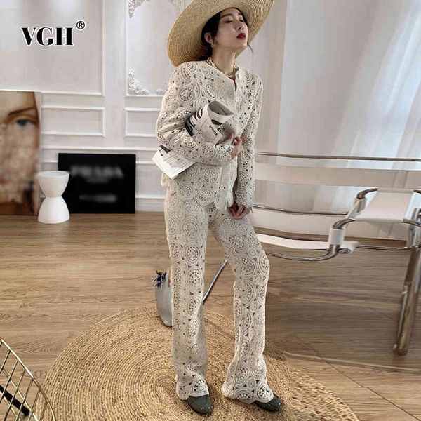 vgh vintage two piece set for women v neck long sleeve high waist straight pants hollow out elegant sets female spring 210421, White
vgh vintage two piece set for women v neck long sleeve high waist straight pants hollow out elegant sets female spring 210421, White