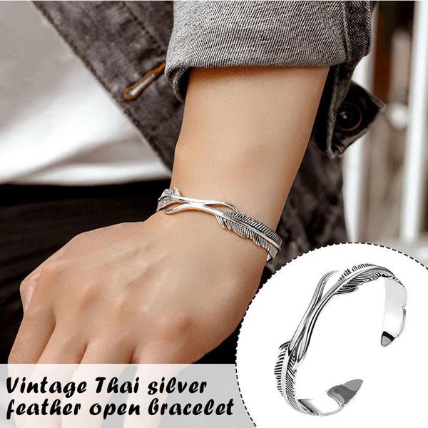 bangle open adjustable retro tibetan silver feather shape cuff classic bracelet for men women jewelry gift accessories party, Black
bangle open adjustable retro tibetan silver feather shape cuff classic bracelet for men women jewelry gift accessories party, Black