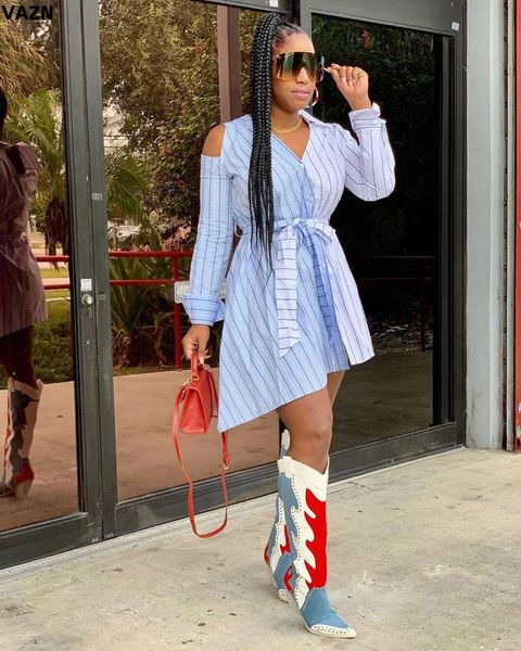 casual dresses vazn tide splice striped v neck shirt 2021 women print chiffon dress party full sleeve bodycon club mini vestido, Black;gray
casual dresses vazn tide splice striped v neck shirt 2021 women print chiffon dress party full sleeve bodycon club mini vestido, Black;gray