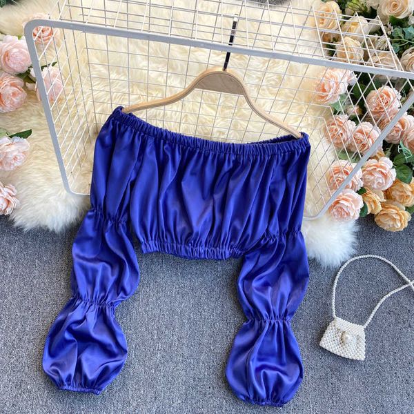 slash neck blouse women spring puff sleeve elastic ruched korean solid short blouses ins style 210715, White
slash neck blouse women spring puff sleeve elastic ruched korean solid short blouses ins style 210715, White