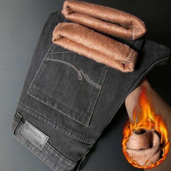 men's jeans winter warm fleece high-quality classic cotton stretch slim-fit denim trousers clothing dark gray pants, Blue
men's jeans winter warm fleece high-quality classic cotton stretch slim-fit denim trousers clothing dark gray pants, Blue