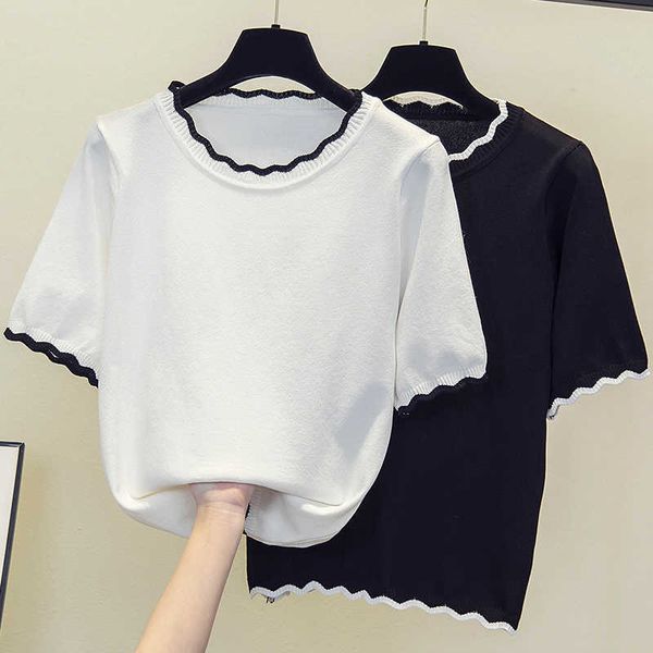 thread oversize summer sweater women thin short sleeve pullover women basic sweaters women korean style knit femme 210604, White;black
thread oversize summer sweater women thin short sleeve pullover women basic sweaters women korean style knit femme 210604, White;black