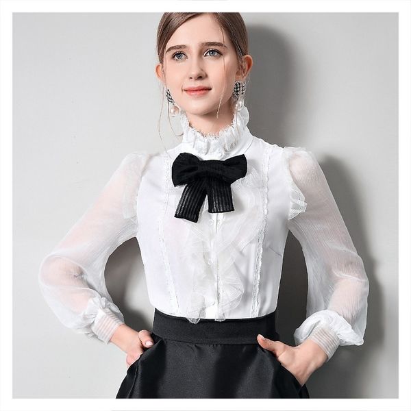 blouses high-end silk women's shirt lantern sleeve bow stand collar one-piece long-sleeve blouse 2021 fashion style, White
blouses high-end silk women's shirt lantern sleeve bow stand collar one-piece long-sleeve blouse 2021 fashion style, White