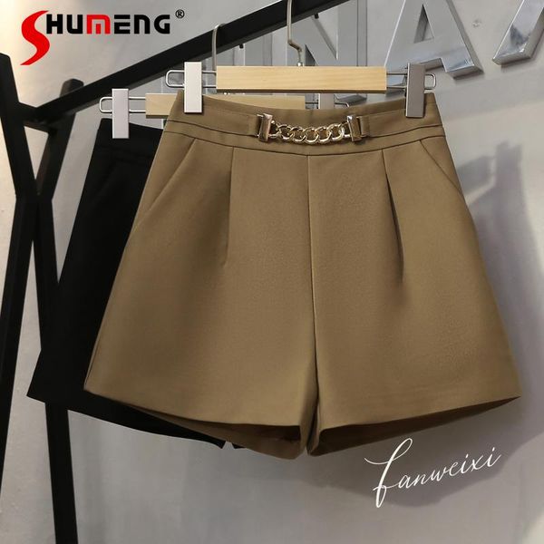 women's shorts fashion metal chain decorative casual women's 2021 autumn loose high waist wide leg pants for female, White;black
women's shorts fashion metal chain decorative casual women's 2021 autumn loose high waist wide leg pants for female, White;black