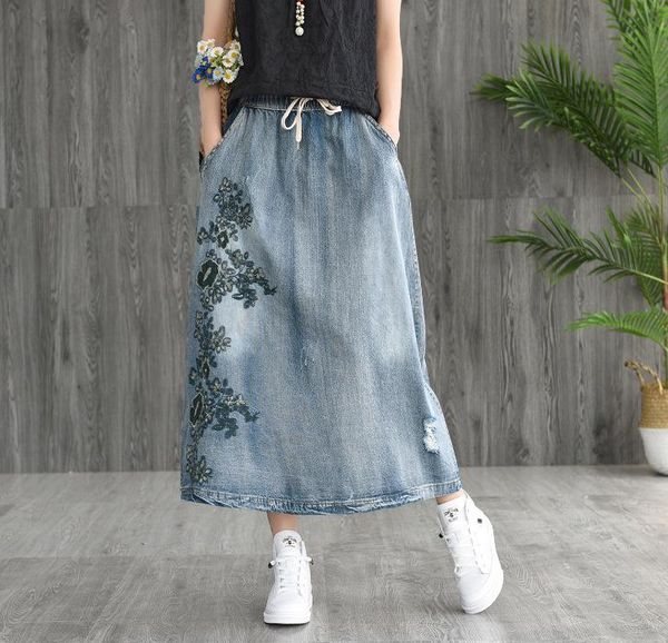 skirts spring summer skirt fashion loose women elastic waist denim ladies embroidery flower pocket casual 2021, Black
skirts spring summer skirt fashion loose women elastic waist denim ladies embroidery flower pocket casual 2021, Black