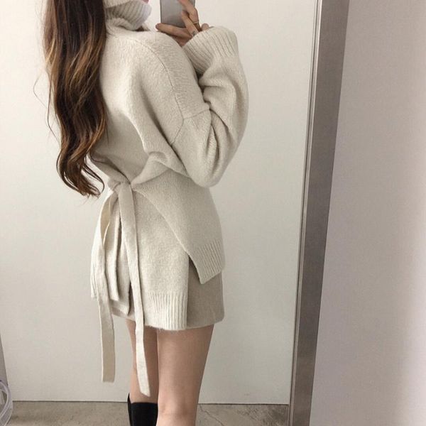 women's sweaters 2021 women autumn winter thick turtleneck knitted pullovers female lace up casual loose jersey jumpers f415, White;black
women's sweaters 2021 women autumn winter thick turtleneck knitted pullovers female lace up casual loose jersey jumpers f415, White;black