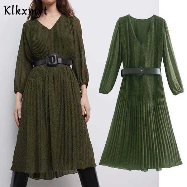 klkxmyt za dress women fashion green dot print with belt vintage long sleeve v neck midi party female vestidos 210527, Black;gray
klkxmyt za dress women fashion green dot print with belt vintage long sleeve v neck midi party female vestidos 210527, Black;gray