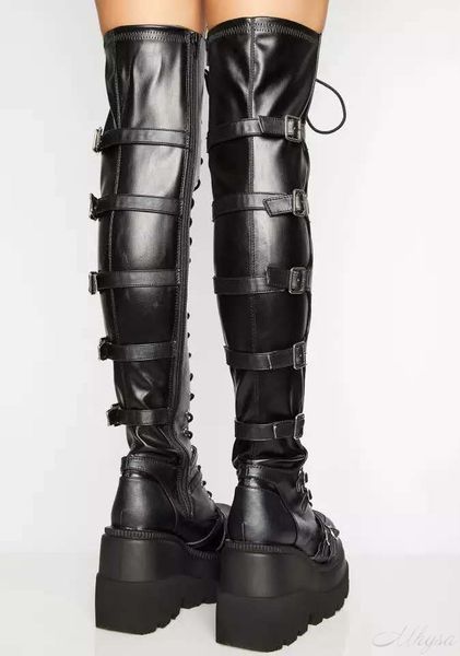 design female high platform thigh high boots fashion buckle punk high heels boots women cosplay wedges boots woman, Black
design female high platform thigh high boots fashion buckle punk high heels boots women cosplay wedges boots woman, Black