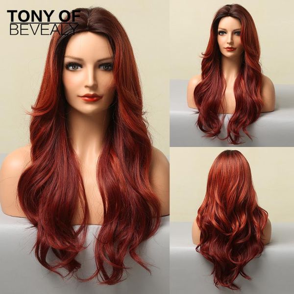 long wavy brown to red ombre hair wigs middle part heat resistant synthetic for afro women dark root cosplay natural, Black
long wavy brown to red ombre hair wigs middle part heat resistant synthetic for afro women dark root cosplay natural, Black