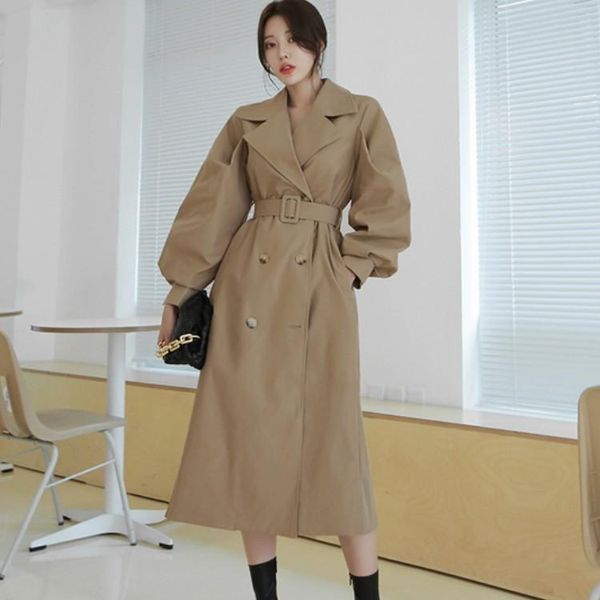 women's trench coats 2021 korean autumn fashion coat vintage women simple puff sleeve elegant casual chic classic lady outerwear female, Tan;black
women's trench coats 2021 korean autumn fashion coat vintage women simple puff sleeve elegant casual chic classic lady outerwear female, Tan;black