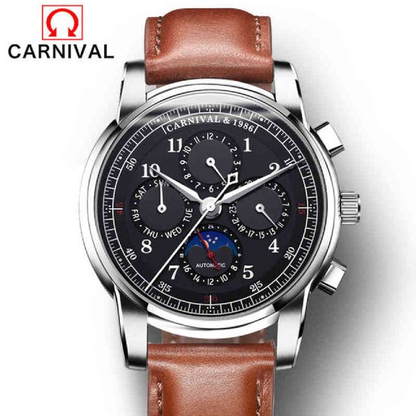 carnaval men automatic mechanical watches mark luxury moon phase week black marker clock clock relogio masculino, Slivery;brown
carnaval men automatic mechanical watches mark luxury moon phase week black marker clock clock relogio masculino, Slivery;brown