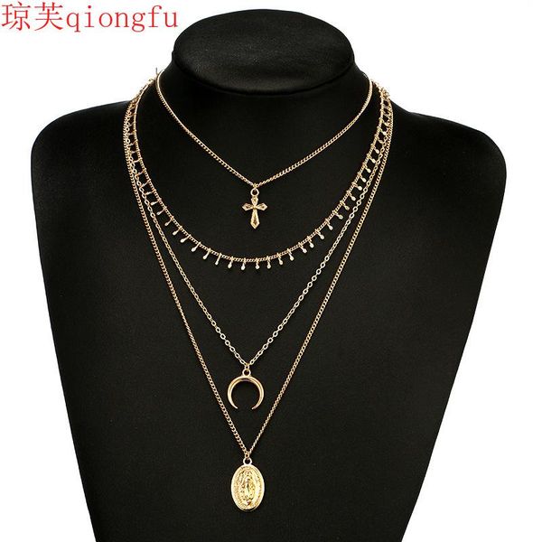 chains 2021 fashion retro ethnic style exaggerated multilayer necklace simple cross moon oval pendant ladies copper alloy, Silver
chains 2021 fashion retro ethnic style exaggerated multilayer necklace simple cross moon oval pendant ladies copper alloy, Silver