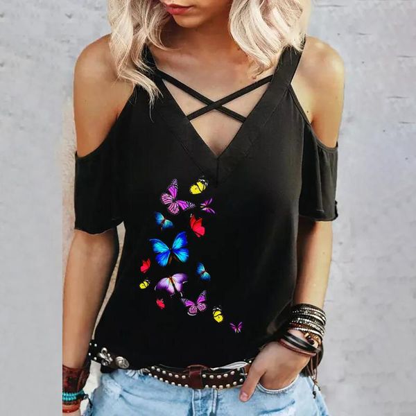 women's t-shirt women fashion printed hollow out shoulder v-neck short sleeve tee for clothing camisetas de mujer, White
women's t-shirt women fashion printed hollow out shoulder v-neck short sleeve tee for clothing camisetas de mujer, White