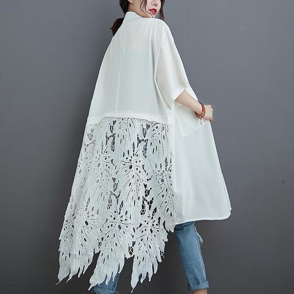 women's blouses & shirts women lace crochet shirt casual lapel neck long sleeve hollow out loose mujer femme patchwork blusas chemise, White
women's blouses & shirts women lace crochet shirt casual lapel neck long sleeve hollow out loose mujer femme patchwork blusas chemise, White