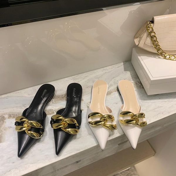fashion women slippers pointed toe casual flats heeled metal chain design gold elegant summer beach shoes woman size 39, Black
fashion women slippers pointed toe casual flats heeled metal chain design gold elegant summer beach shoes woman size 39, Black