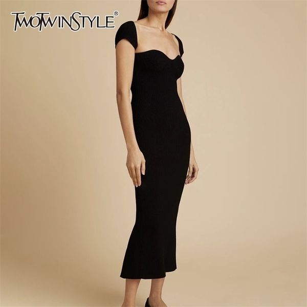 twotwinstyle vntage slim knitting women dress square collar short sleeve high waist midi dresses for female fashion clothes 210323, Black;gray
twotwinstyle vntage slim knitting women dress square collar short sleeve high waist midi dresses for female fashion clothes 210323, Black;gray