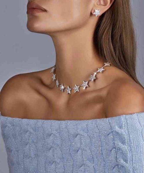 21 year winter style fashionable banquet dress with romantic star aaa zircon copper necklace, Silver
21 year winter style fashionable banquet dress with romantic star aaa zircon copper necklace, Silver