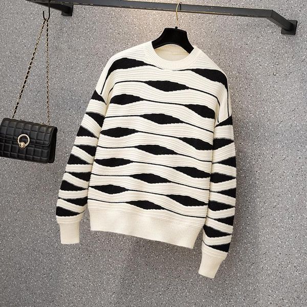 women's sweaters vanovich korean japan style large size slimming casual fashion sweater autumn 2021 striped pullovers, White;black