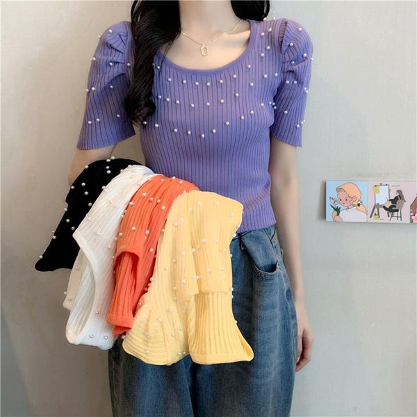 women's t-shirt 2021 short-sleeve women knitted t shirt short sleeve pure color thin t-shirts for female, White
women's t-shirt 2021 short-sleeve women knitted t shirt short sleeve pure color thin t-shirts for female, White