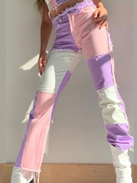 women's jeans 2021 diversification ladies patchwork fashion high waist hip hop straight trousers female street costumes, Blue
women's jeans 2021 diversification ladies patchwork fashion high waist hip hop straight trousers female street costumes, Blue