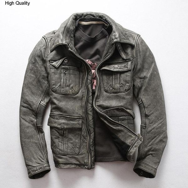 men's leather & faux avfly vintage genuine jacket with pockets do old cow biker men gray m65 motorcycle male, Black
men's leather & faux avfly vintage genuine jacket with pockets do old cow biker men gray m65 motorcycle male, Black