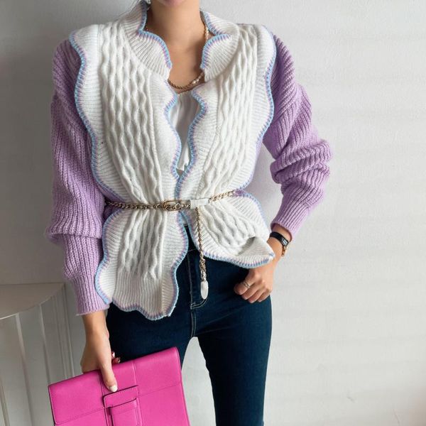 women's knits & tees 2021 autumn winter sweaters patchwork knitting cardigans elegant lady no belt ruffles wild, White
women's knits & tees 2021 autumn winter sweaters patchwork knitting cardigans elegant lady no belt ruffles wild, White