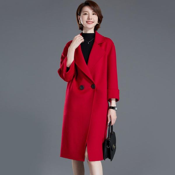 women's wool & blends double sided cashmere overcoat autumn and winter fashion breasted casual long woolen suit collar pure color, Black
women's wool & blends double sided cashmere overcoat autumn and winter fashion breasted casual long woolen suit collar pure color, Black