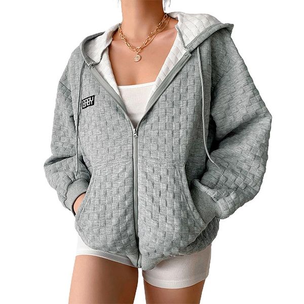 women's hoodies & sweatshirts 2021 casual plaid texture hooded long sleeve embroidered letter label zipper, Black
women's hoodies & sweatshirts 2021 casual plaid texture hooded long sleeve embroidered letter label zipper, Black