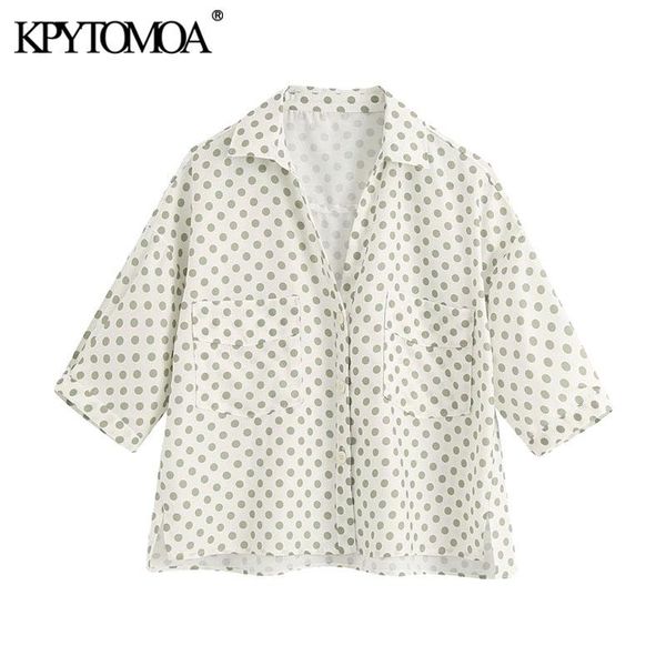 women's blouses & shirts kpytomoa women 2021 fashion polka dot cropped linen vintage short sleeve side vents female blusas chic, White
women's blouses & shirts kpytomoa women 2021 fashion polka dot cropped linen vintage short sleeve side vents female blusas chic, White