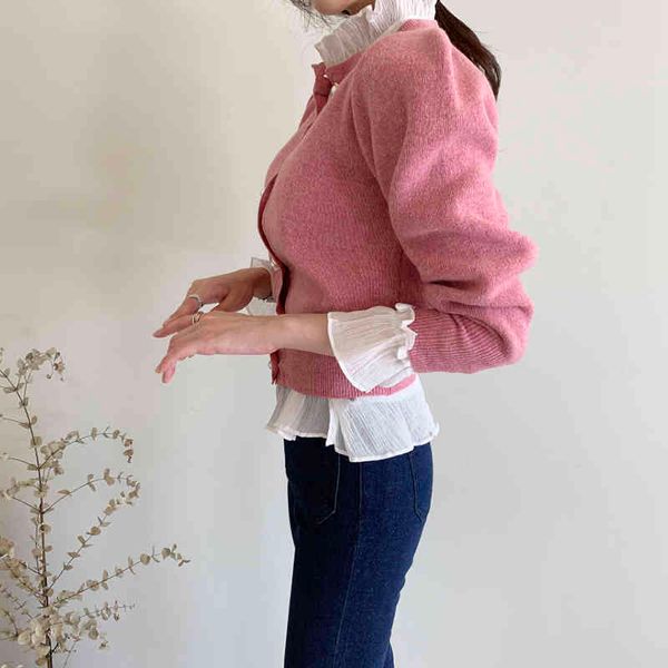 women's t-shirt long puff sleeve cropped sweater women autumn winter single button o neck navy blue pink knitted pullovers jtda, White
women's t-shirt long puff sleeve cropped sweater women autumn winter single button o neck navy blue pink knitted pullovers jtda, White