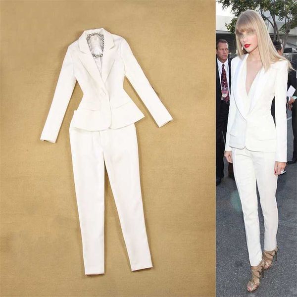 autumn women's clothing slim long-sleeved single button white suit two-piece casual feet pants sets 210930
autumn women's clothing slim long-sleeved single button white suit two-piece casual feet pants sets 210930