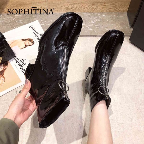 sophitina bright leather concise style ankle boots woman square toe med square heel zipper decoration short boots shoe po888 210513, Black
sophitina bright leather concise style ankle boots woman square toe med square heel zipper decoration short boots shoe po888 210513, Black