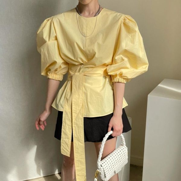 women's blouses & shirts korean chic fashion simple purple black round neck tie puff sleeve solid color loose shirt women summer 2021 t, White
women's blouses & shirts korean chic fashion simple purple black round neck tie puff sleeve solid color loose shirt women summer 2021 t, White