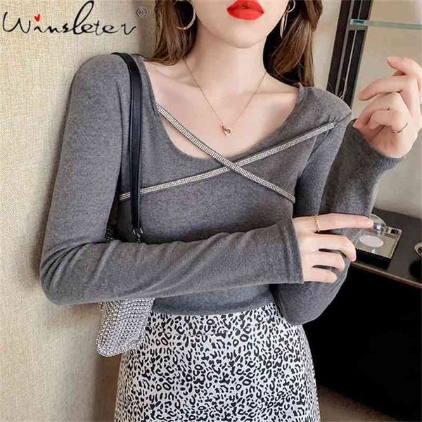 spring fall korean style t-shirt girl chic cross shiny diamonds women bottoming shirt slim cotton tees t11713a 210421, White
spring fall korean style t-shirt girl chic cross shiny diamonds women bottoming shirt slim cotton tees t11713a 210421, White
