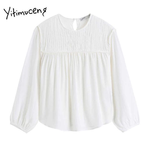 yitimuceng white blouse women folds shirts long sleeve o-neck straight solid spring korean fashion office lady 210601
yitimuceng white blouse women folds shirts long sleeve o-neck straight solid spring korean fashion office lady 210601