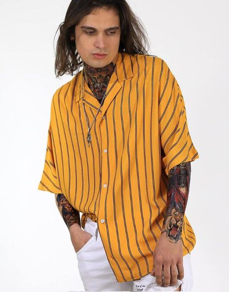 men's casual shirts stm design hawaii yellow striped oversize style shirt, White;black
men's casual shirts stm design hawaii yellow striped oversize style shirt, White;black
