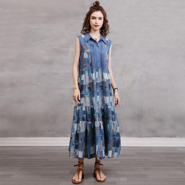 casual dresses johnature women plaid denim turndown collar sleeveless button loose clothing 2021 summer vintage patchwork dress, Black;gray
casual dresses johnature women plaid denim turndown collar sleeveless button loose clothing 2021 summer vintage patchwork dress, Black;gray