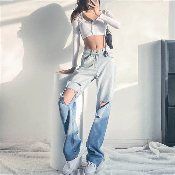 europe and the united states hole gradual change straight jeans women's high waist loose sag american retro beggars wide leg pants floo, Blue
europe and the united states hole gradual change straight jeans women's high waist loose sag american retro beggars wide leg pants floo, Blue