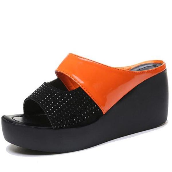 sandals 2021 spell color patent leather rhinestones slippers fashion platform wedge heighten summer women, Black
sandals 2021 spell color patent leather rhinestones slippers fashion platform wedge heighten summer women, Black