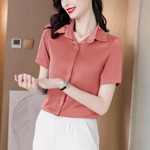 women's blouses & shirts korean shirt silk for women short sleeve female collar blouse 2021 woman basic, White
women's blouses & shirts korean shirt silk for women short sleeve female collar blouse 2021 woman basic, White