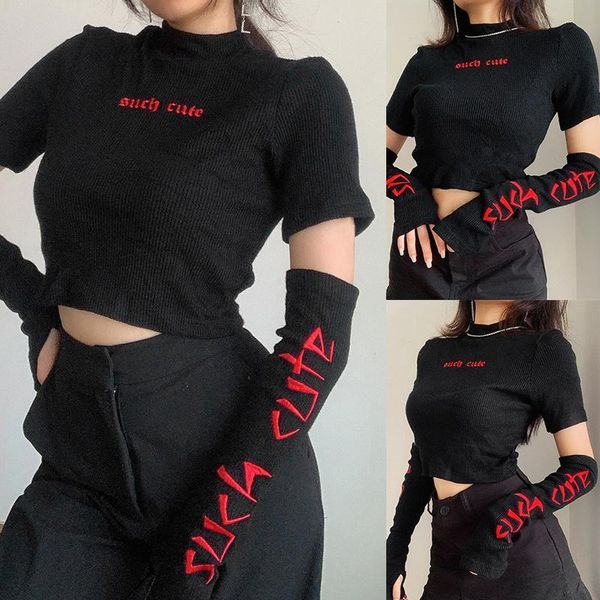 women's t-shirt letter embroidery gothic t-shirts black turtleneck sleeve separate women crop tee streetwear punk bodycon knitted, White
women's t-shirt letter embroidery gothic t-shirts black turtleneck sleeve separate women crop tee streetwear punk bodycon knitted, White