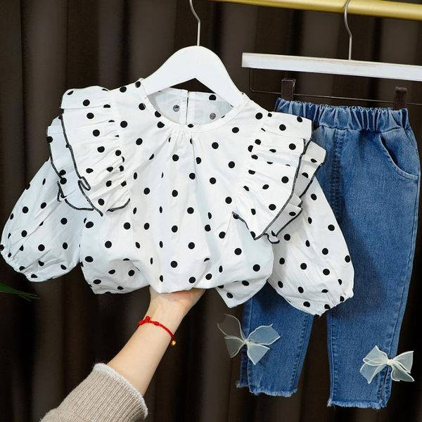 clothing sets 2021 clothes for kid baby girl outfit set dot pleated lace collar + long denim bows trousers children 1 2 3 4 years, White
clothing sets 2021 clothes for kid baby girl outfit set dot pleated lace collar + long denim bows trousers children 1 2 3 4 years, White