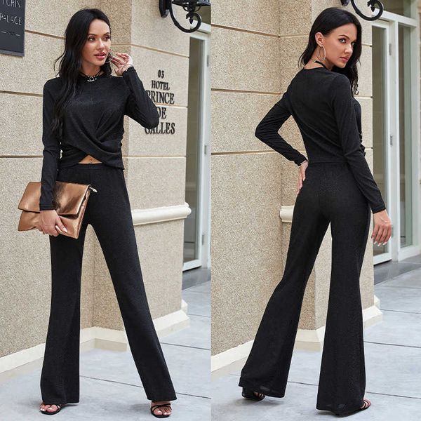 women's sweaters fashion glitter two piece sets slim long sleeve cross pleated women crop elastic waist wide leg pants lady street sui, White;black
women's sweaters fashion glitter two piece sets slim long sleeve cross pleated women crop elastic waist wide leg pants lady street sui, White;black